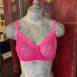 Pink fishnet mesh bra!
